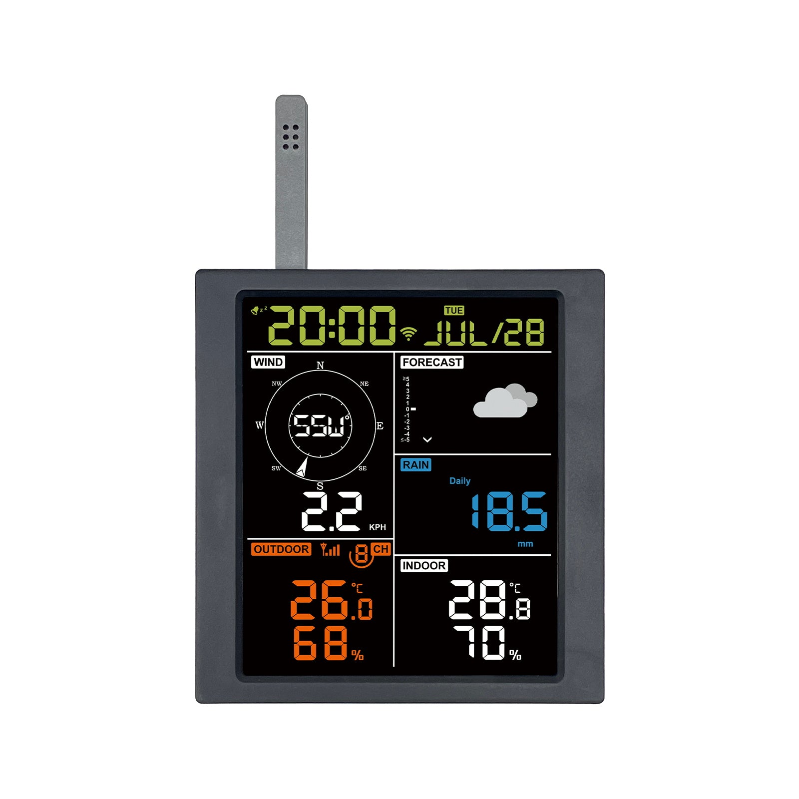 Ecowitt WN1920_C Wi-Fi Console, 4.9 LCD Display, With Built-in Indoor Temperature, Humidity And Barometric Sensor Antenna