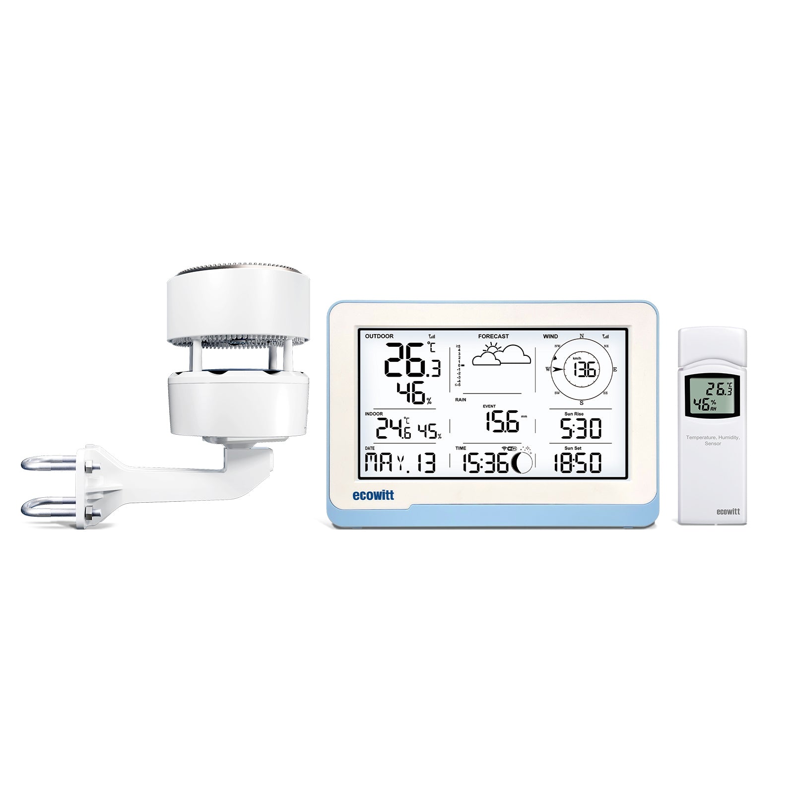Station météo Wi-Fi Ecowitt Essense3 avec écran IoT LCD de 7,5", capteur météo 3-en-1 WS85 et thermomètre extérieur WN32