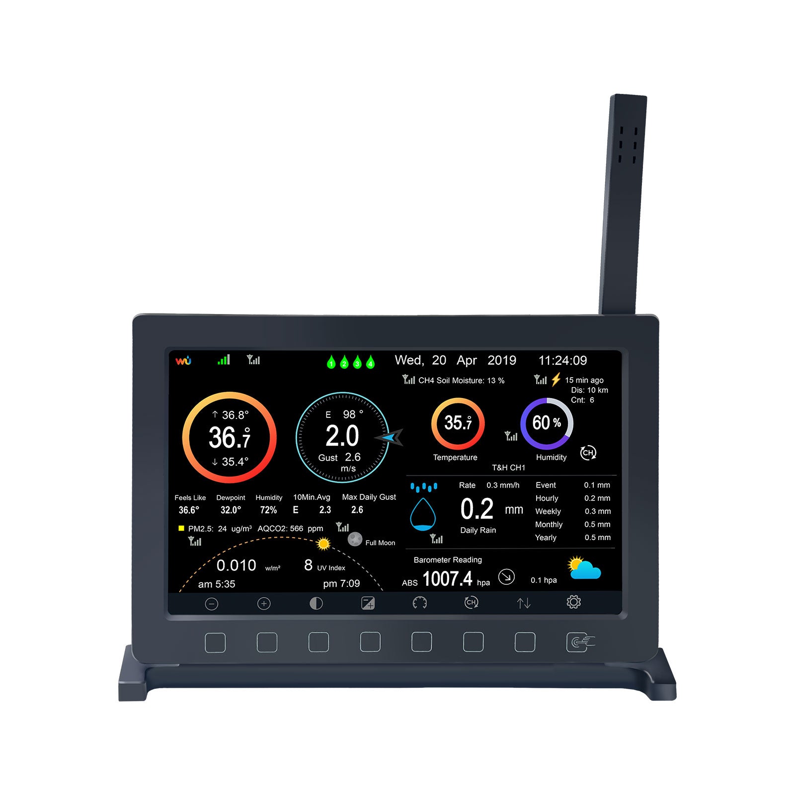 HP2560_C 7'' Wi-Fi TFT Display Console with Indoor Temp&Humidity Sensor Antenna
