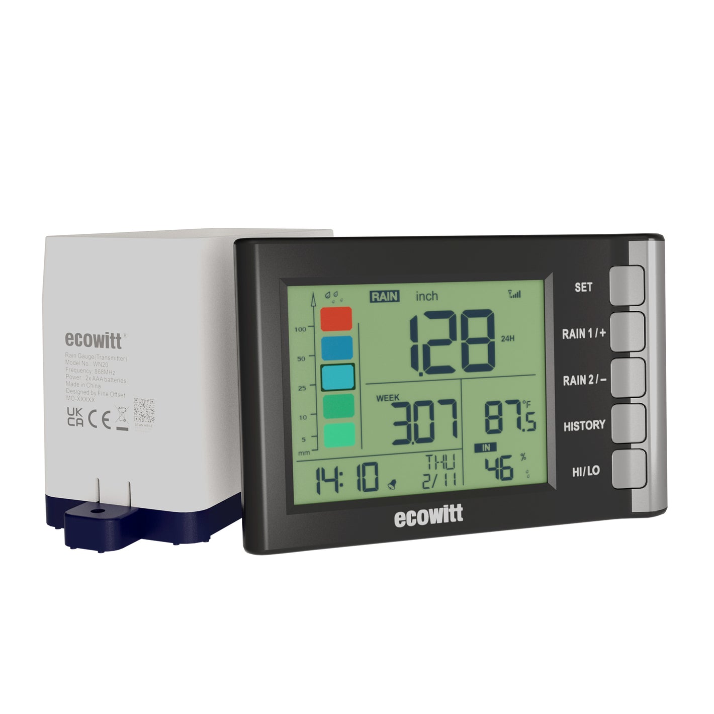 WH5370 Wireless Rain Gauge with Tipping-Bucket Collector for Rainfall History, Alerts, Indoor Temperature & Humidity, and Current Date & Time