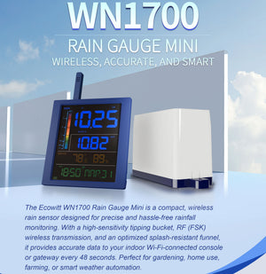 Ecowitt WN1700 雨量计迷你型，紧凑高精度无线物联网降雨监测套件，带实时和历史降雨量显示