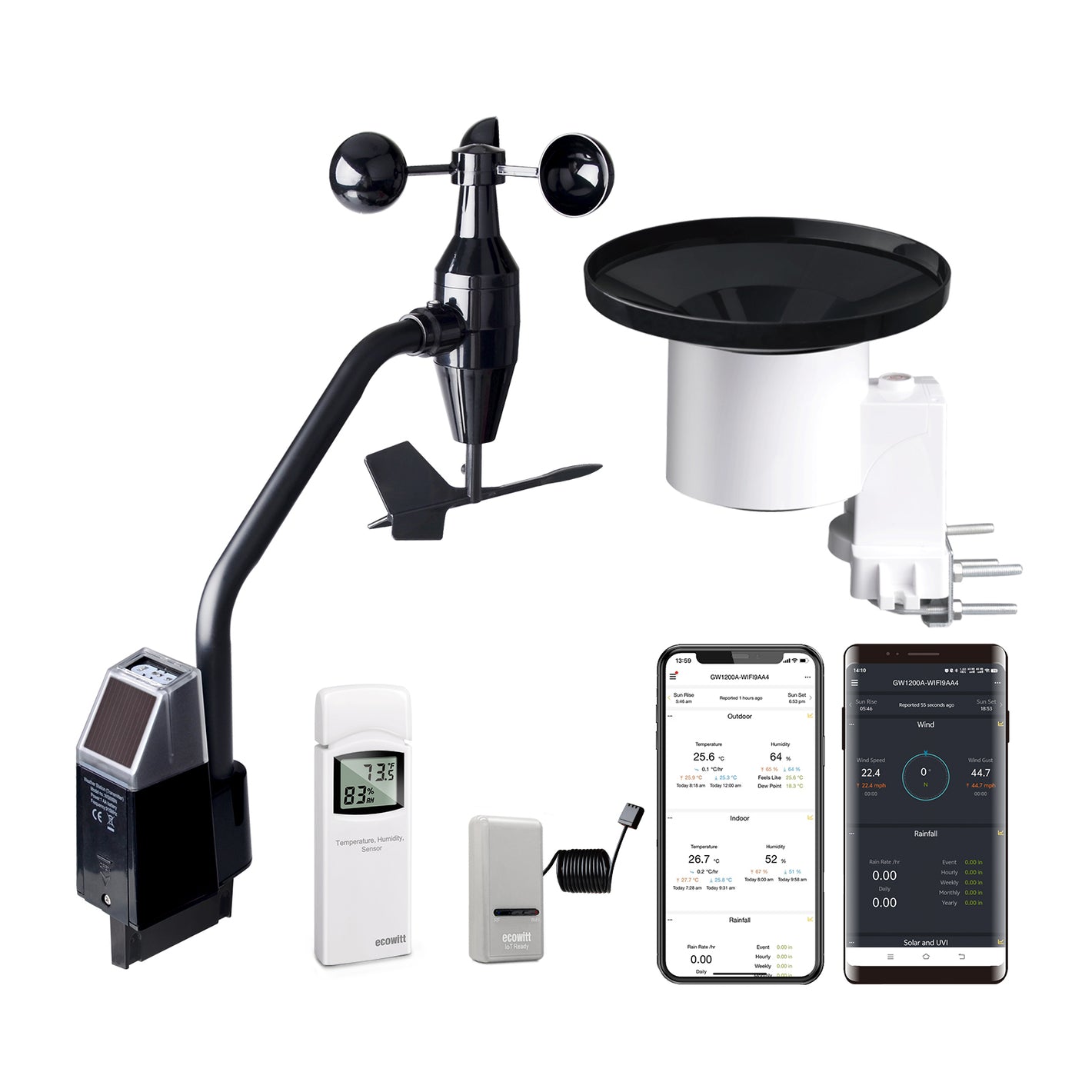 GW1102/GW1202 Wi-Fi Weather Station with Solar Powered Wireless Anemometer, UV & Light Sensor, Self-Emptying Rain Collector