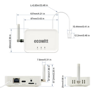 Ecowitt GW3000/GW3010 Wi-Fi & Ethernet IoT Weather Station Gateway with Built-in Temperature, Humidity, Barometric Sensors, SD Card Slot, and External Antenna