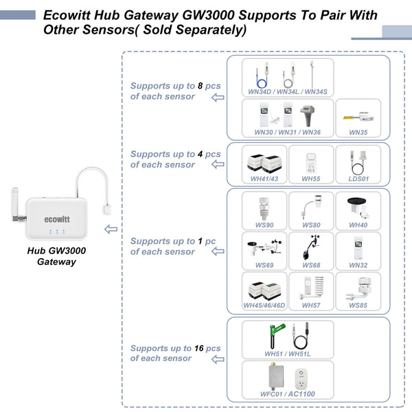 Ecowitt GW3000 Wi-Fi & Ethernet IoT Weather Station Gateway with Built