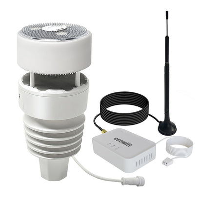 Estación meteorológica Wittboy GW3001/GW3011, hub IoT Wi-Fi con almacenamiento de datos en tarjeta SD, sensor de lluvia háptico antihumedad y antivibración 7 en 1 para exteriores con energía solar, incluye pinchos ant pájaros