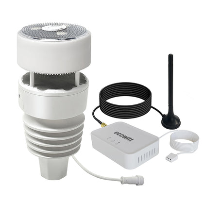 Wittboy GW3001/GW3011 Wetterstation, IoT Wi-Fi Hub mit SD-Karten-Datenspeicherung, 7-in-1 Outdoor-Solarregensensor mit Antivibrations- und haptischer Technologie, inklusive Vogelspießen