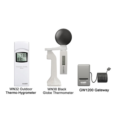 WN38 Thermomètre Globe Noir, Température du Globe à Bulbe Humide, Kit de Surveillance du Stress Thermique