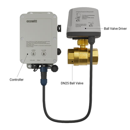 Ecowitt WFC02 Smart Ball Valve Water Timer with Actuator, 1" / 2'' Brass Motorized Ball Valve & Flow Meter, BSP Threads
