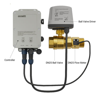 Ecowitt WFC02 Smart Ball Valve Water Timer with Actuator, 1" / 2'' Brass Motorized Ball Valve & Flow Meter, BSP Threads