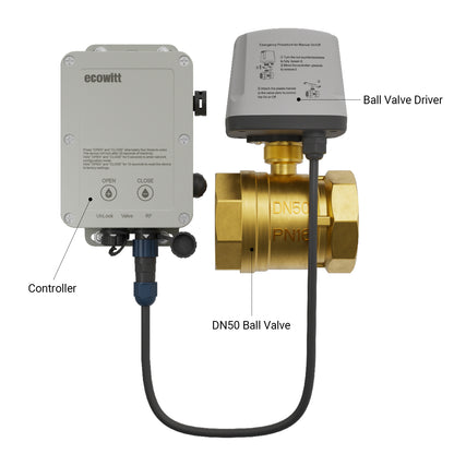 Ecowitt WFC02 Smart Ball Valve Water Timer with Actuator, 1" / 2'' Brass Motorized Ball Valve & Flow Meter, BSP Threads