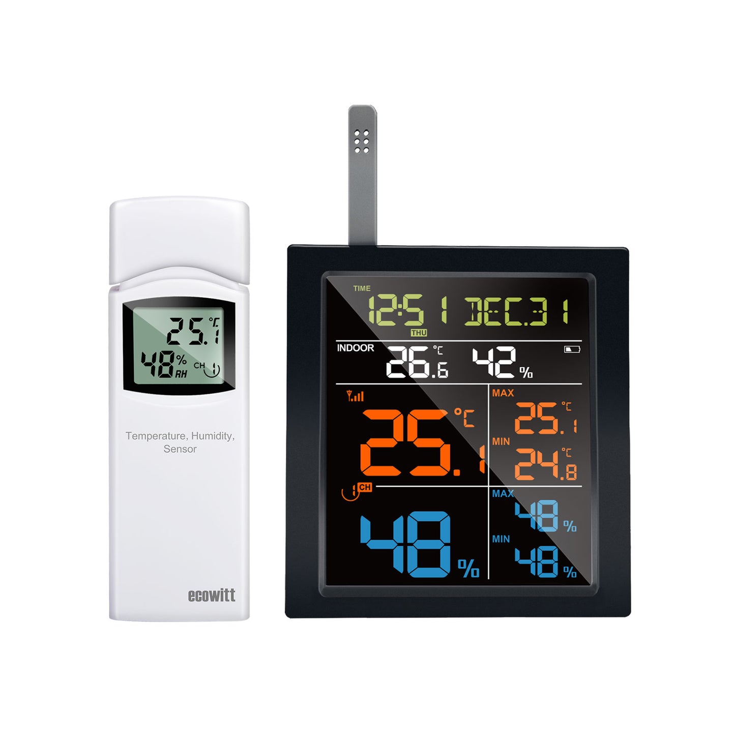 WN1820 IOT Wi-Fi Weather Station with 4.9" LCD Display and WN31(WH31) Multi-Channel Temperature/Humidity Sensor