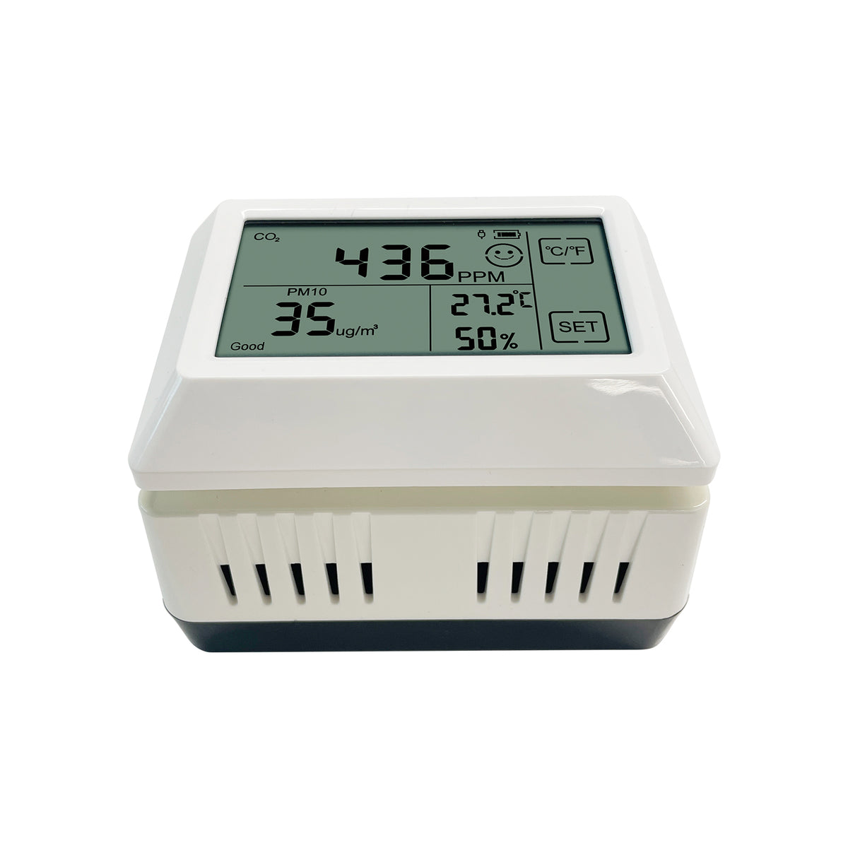 Hum Id Sensor WH46D 7-in-1 Air Quality Sensor with LCD Display, NDIR CO2 / PM1.0 / P