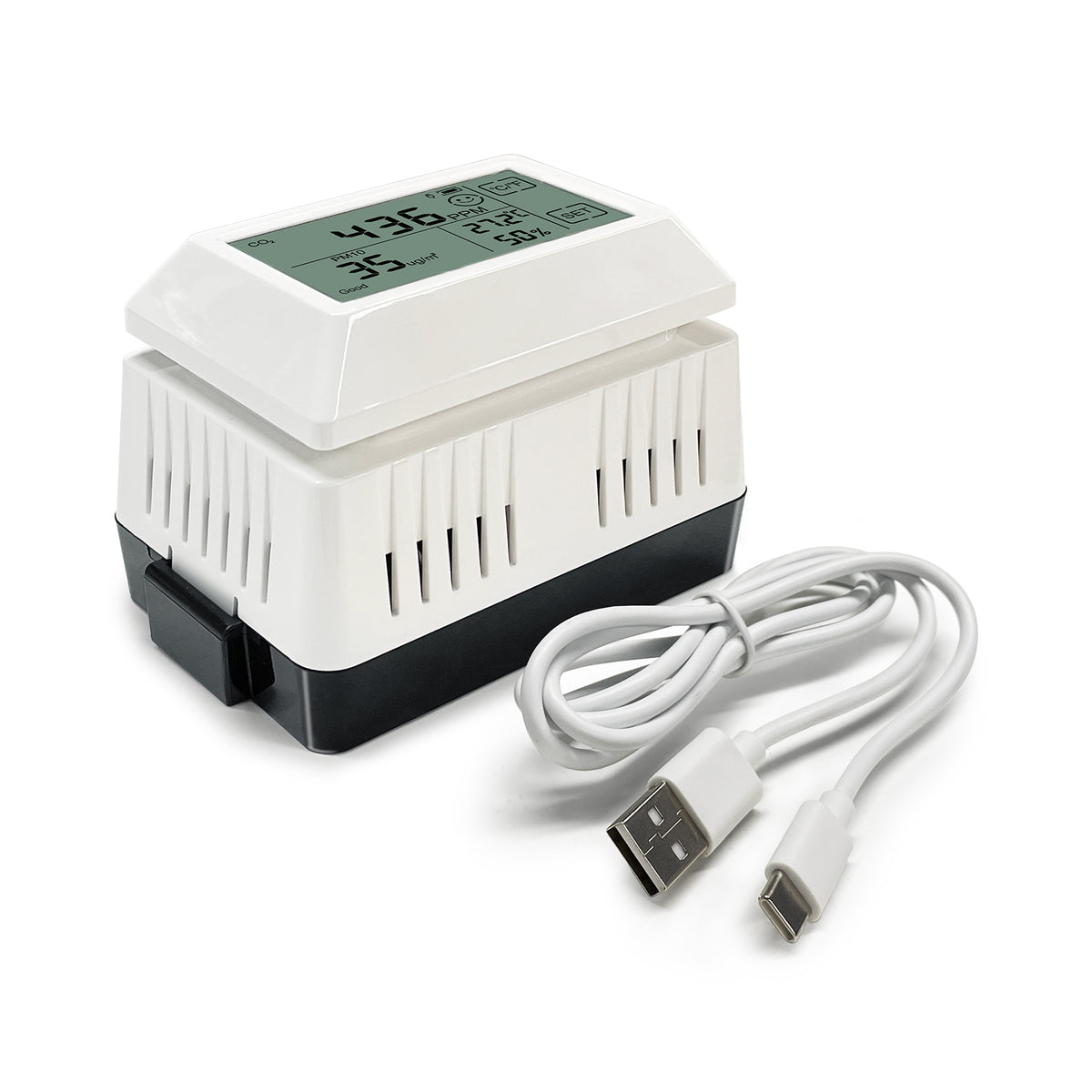 Hum Id Sensor WH46D 7-in-1 Air Quality Sensor with LCD Display, NDIR CO2 / PM1.0 / P