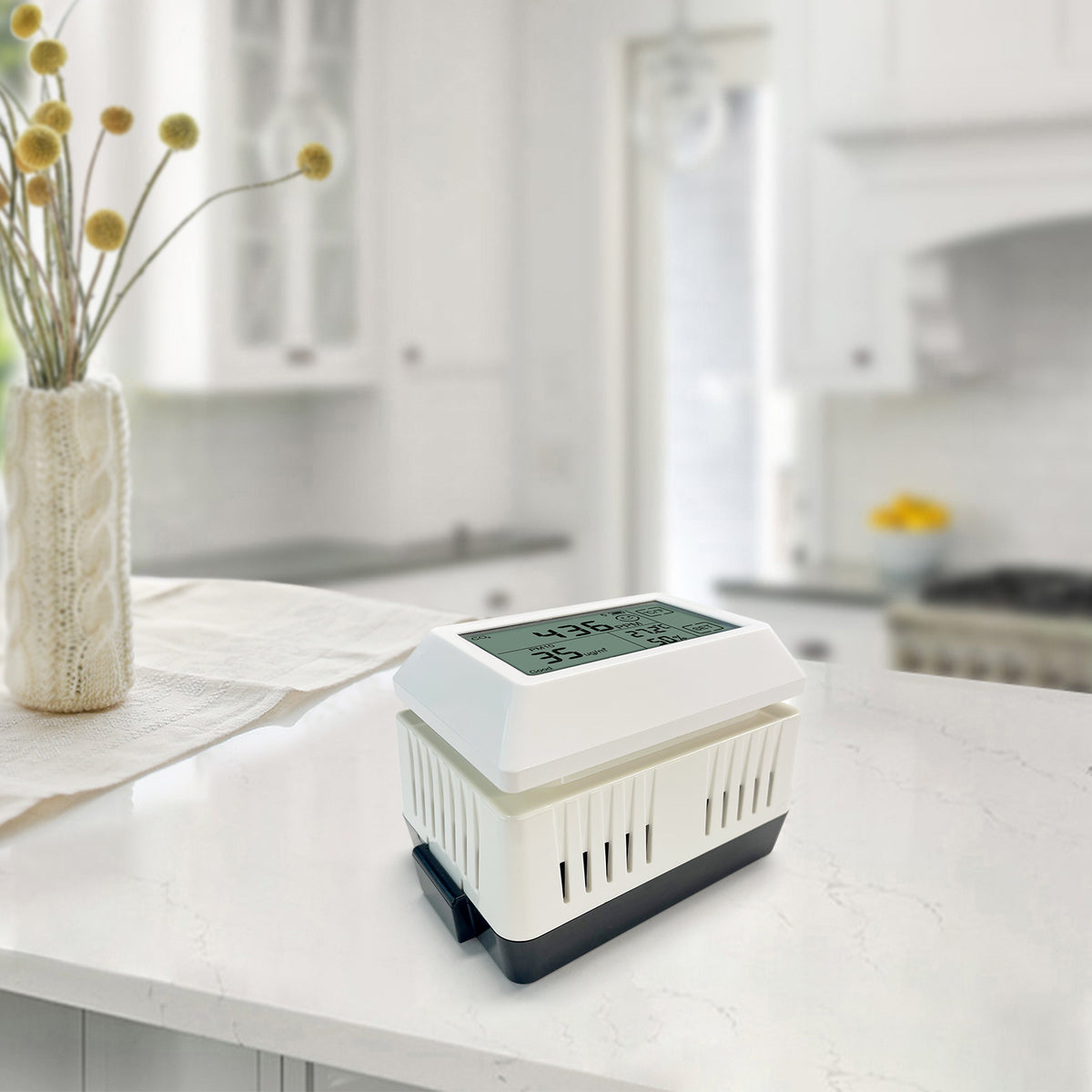 Hum Id Sensor WH46D 7-in-1 Air Quality Sensor with LCD Display, NDIR CO2 / PM1.0 / P