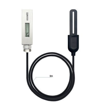 Ecowitt WH51L 無線土壤濕度計，配有 1M/5M PVC 線材 – 帶顯示螢幕、AD 數值及即時監測功能的土壤感測器，適用於花園、農場和溫室