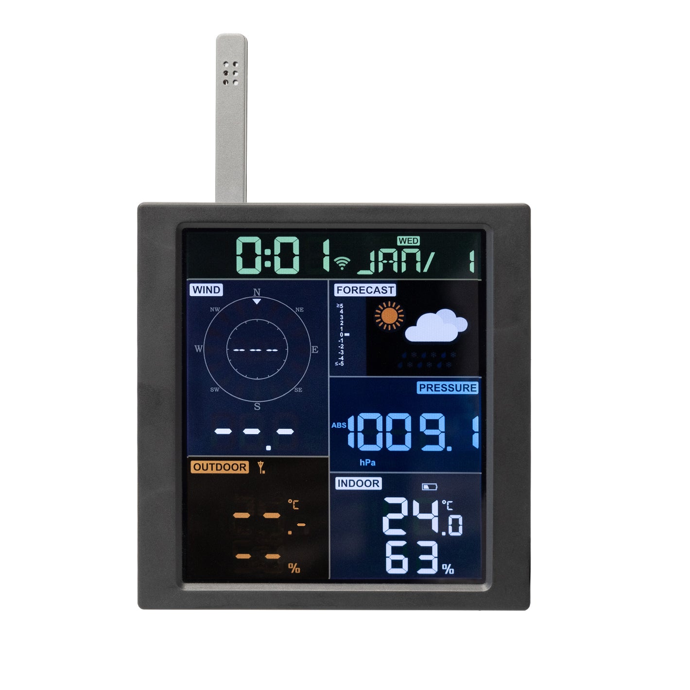 Ecowitt WN1920_C Wi-Fi Console, 4.9" LCD Display, with Built-in Indoor Temperature, Humidity and Barometric Sensor Antenna