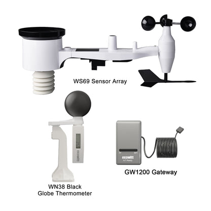 WN38 Thermomètre Globe Noir, Température du Globe à Bulbe Humide, Kit de Surveillance du Stress Thermique