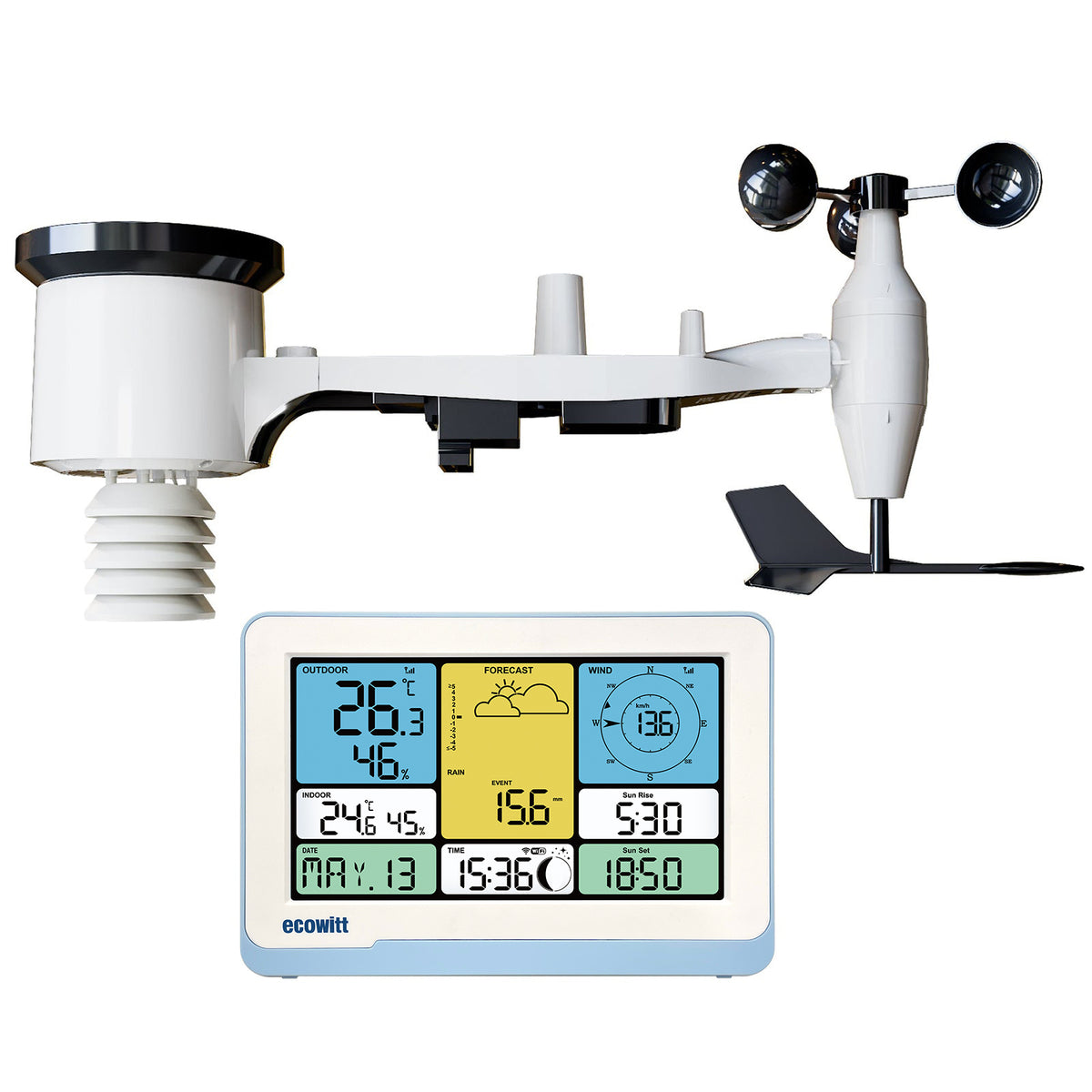 Sensor Console WS3800 / WS3900 Wi-Fi Weather Station with 7.5'' LCD Display and 7-in-